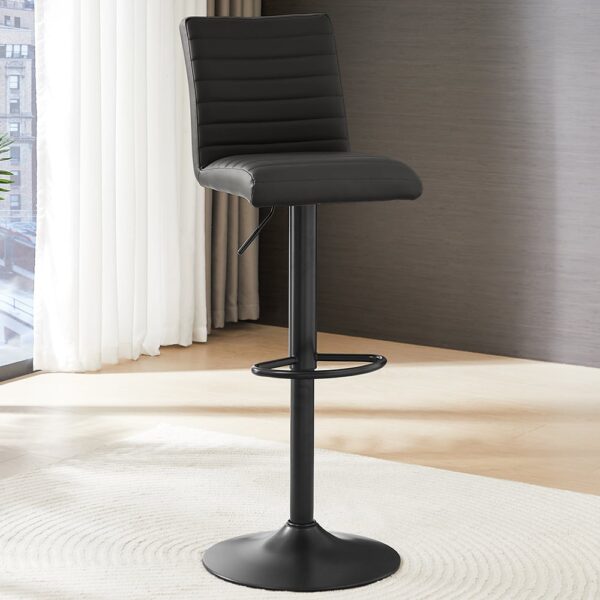 Ripple Faux Leather Bar Stool In Black With Black Base