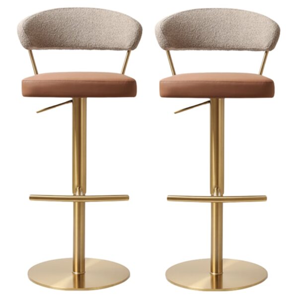 Sloan Brown Leather Fabric Bar Stools In Pair