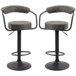 Hanna Grey Leather Bar Stools In Pair