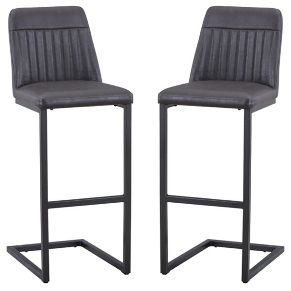 Vandalia Vintage Grey Leather Bar Stools In Pair