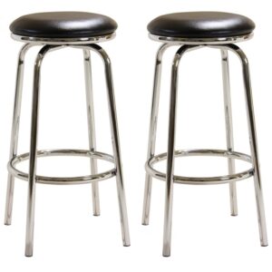Belita Black Leather Bar Stools With Chrome Frame In Pair