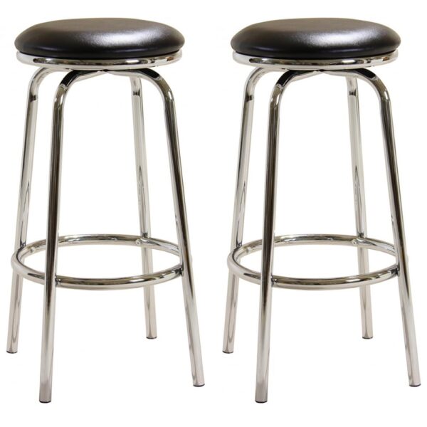 Belita Black Leather Bar Stools With Chrome Frame In Pair