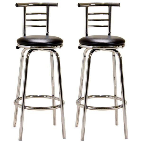 Belita Black Leather Bar Stools With Chrome Legs In Pair