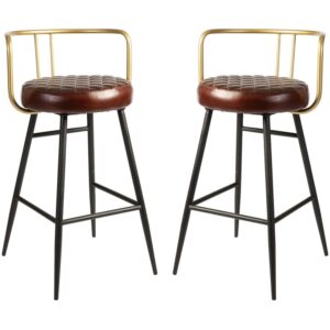 Avondale Red Leather Bar Stools With Metal Legs In Pair