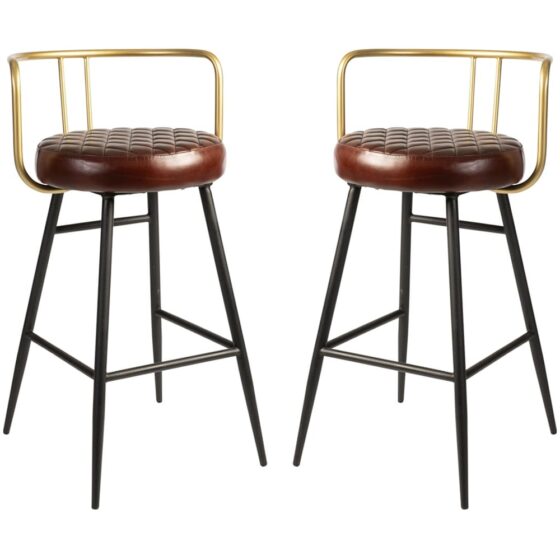 Alto Red Leather Bar Stools With Metal Legs In Pair