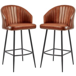 Bakewell Bruciato Tan Genuine Leather Bar Stools In Pair