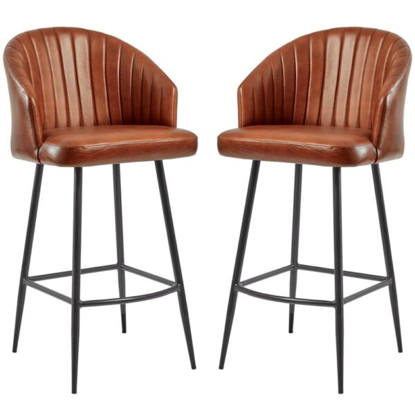 Bakewell Bruciato Tan Genuine Leather Bar Stools In Pair