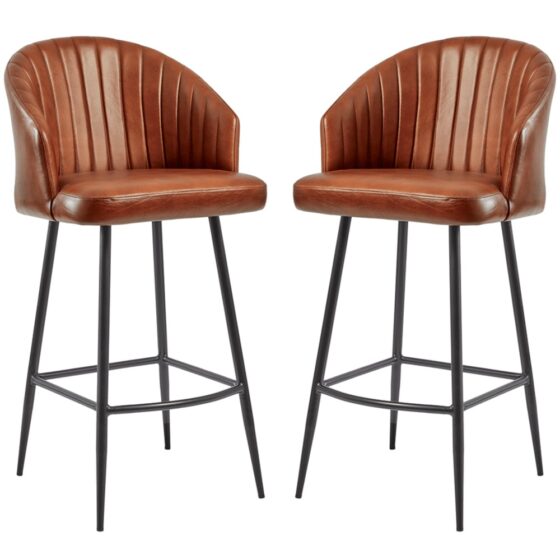 Bakewell Bruciato Tan Genuine Leather Bar Stools In Pair