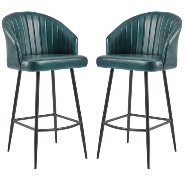 Bakewell Vintage Blue Genuine Leather Bar Stools In Pair