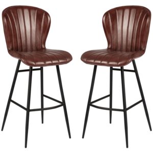 Laramie Claret Red Genuine Leather Bar Stools In Pair