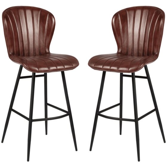 Laramie Claret Red Genuine Leather Bar Stools In Pair