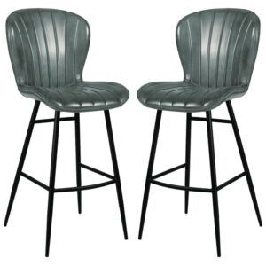 Laramie Steel Grey Genuine Leather Bar Stools In Pair