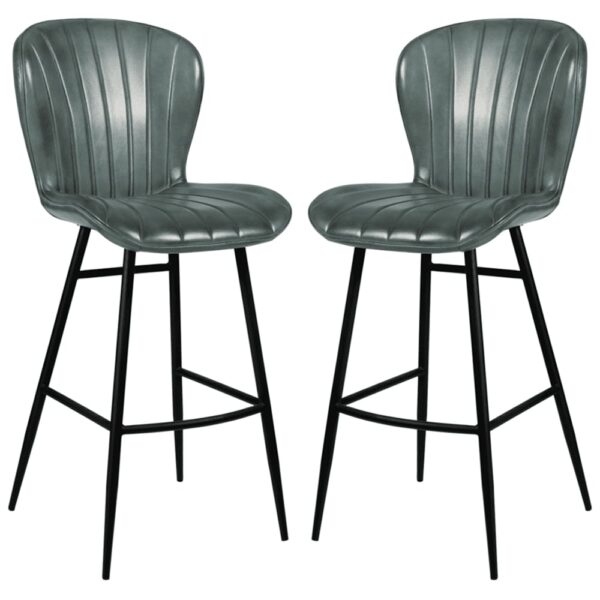 Laramie Steel Grey Genuine Leather Bar Stools In Pair