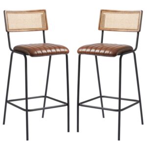 Shelby Brown Genuine Leather Bar Stools In Pair