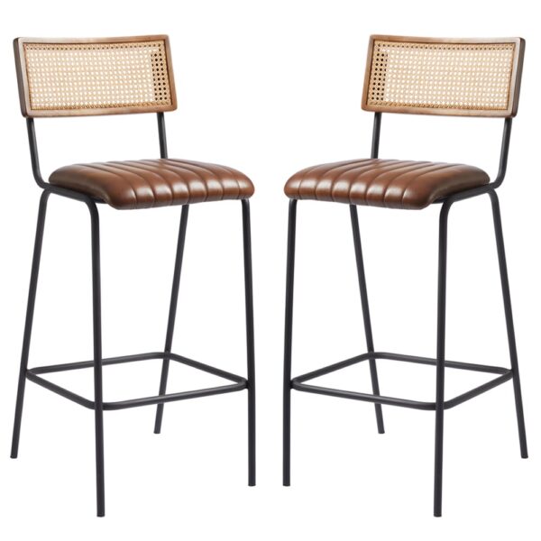 Shelby Brown Genuine Leather Bar Stools In Pair