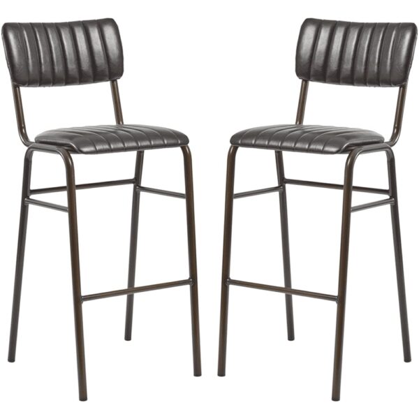 Toulouse Vintage Black Faux Leather Bar Stools In Pair