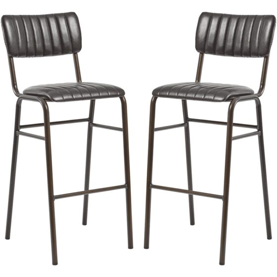 Toulouse Vintage Black Faux Leather Bar Stools In Pair