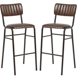 Toulouse Vintage Brown Faux Leather Bar Stools In Pair