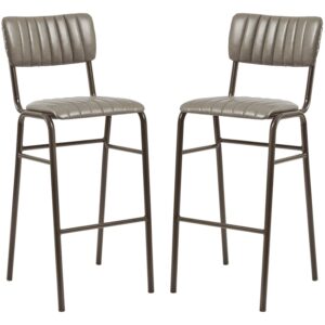 Toulouse Vintage Dark Grey Faux Leather Bar Stools In Pair