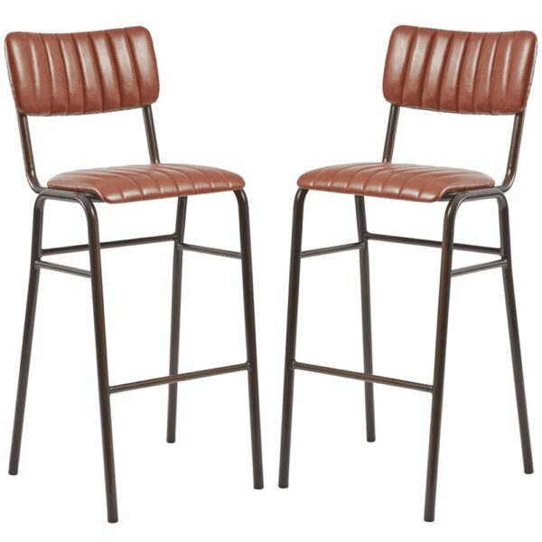 Toulouse Vintage Tan Faux Leather Bar Stools In Pair
