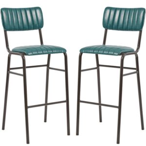 Toulouse Vintage Teal Faux Leather Bar Stools In Pair