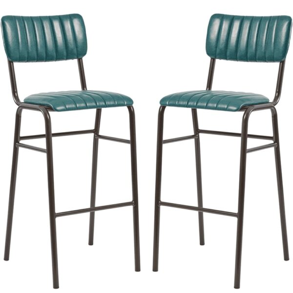 Toulouse Vintage Teal Faux Leather Bar Stools In Pair