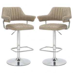 Calais Mink Leather Bar Stools With Chrome Base In Pair