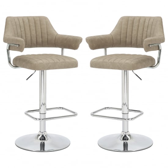 Calais Mink Leather Bar Stools With Chrome Base In Pair