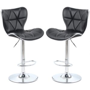 Houston Black PU Leather Bar Stools With Chrome Base In Pair
