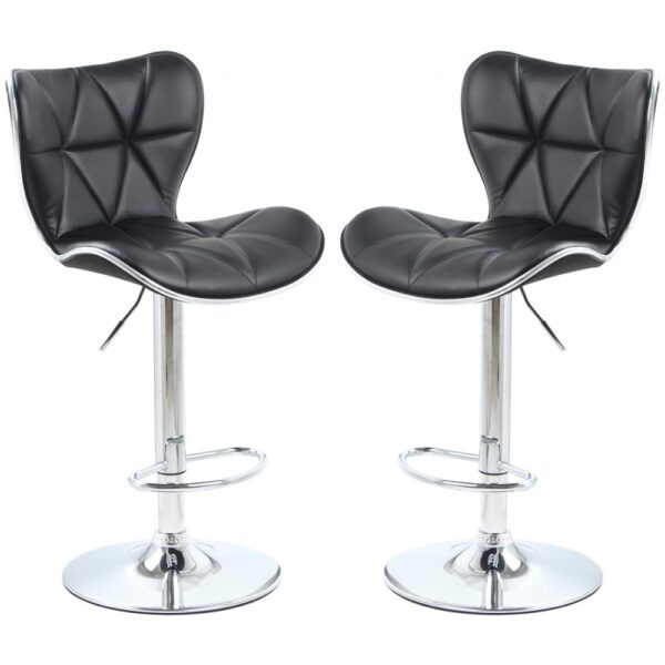 Houston Black PU Leather Bar Stools With Chrome Base In Pair