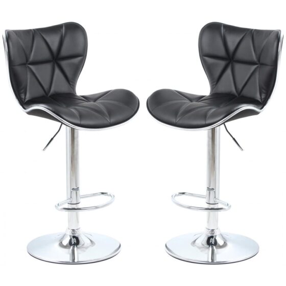 Houston Black PU Leather Bar Stools With Chrome Base In Pair