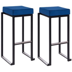 Kelowna Blue Velvet Bar Stools With Black Steel Frame In Pair