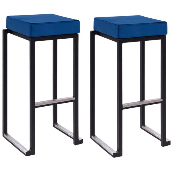 Kelowna Blue Velvet Bar Stools With Black Steel Frame In Pair