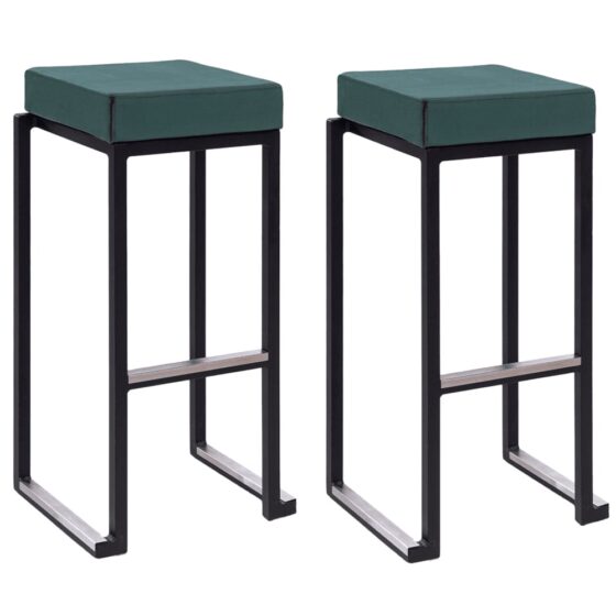 Kelowna Green Velvet Bar Stools With Black Steel Frame In Pair