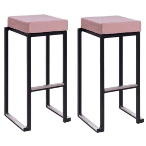 Kelowna Pink Velvet Bar Stools With Black Steel Frame In Pair