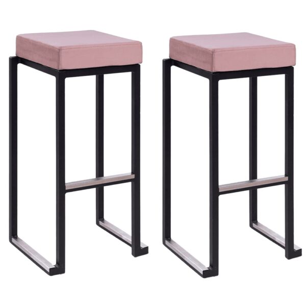 Kelowna Pink Velvet Bar Stools With Black Steel Frame In Pair