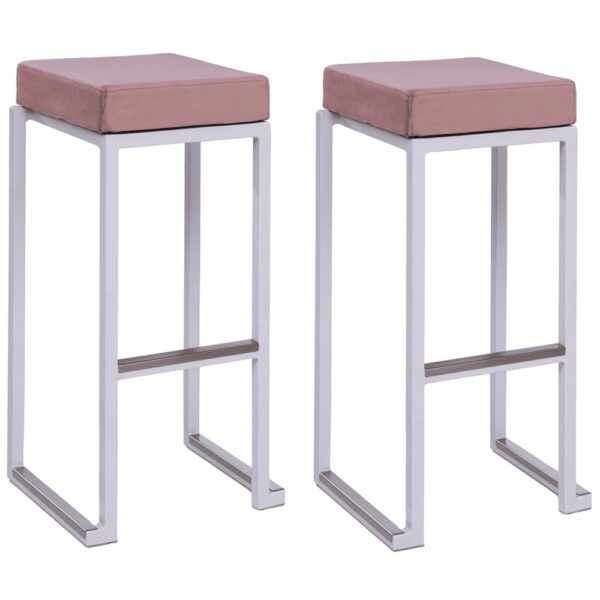 Kelowna Pink Velvet Bar Stools With White Steel Frame In Pair