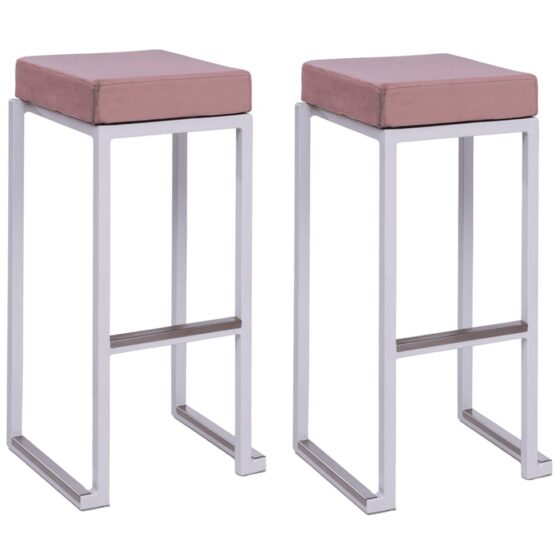 Kelowna Pink Velvet Bar Stools With White Steel Frame In Pair