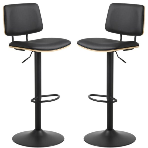 Oxford Black Oak PU Leather Bar Stools With Steel Base In Pair
