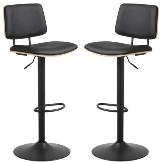 Oxford Black Oak PU Leather Bar Stools With Steel Base In Pair