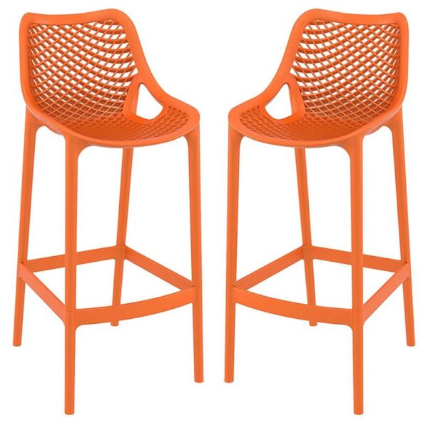 Aultas 75cm Orange Polypropylene Bar Stools In Pair