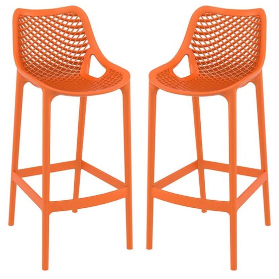 Aultas 75cm Orange Polypropylene Bar Stools In Pair