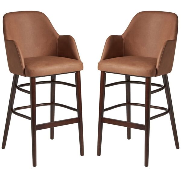 Avelay Cognac Vintage Faux Leather Bar Stools In Pair