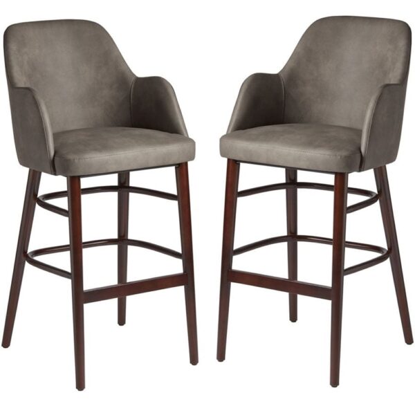 Avelay Steel Grey Vintage Faux Leather Bar Stools In Pair
