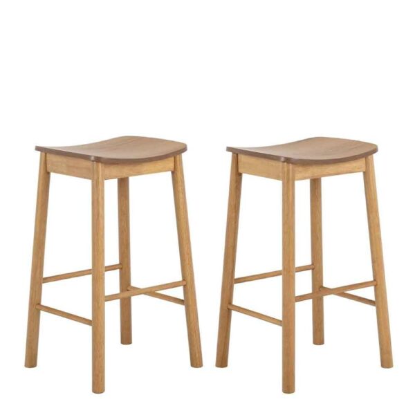 Bastrop Matt Oak Wooden Bar Stools Without Back In Pair