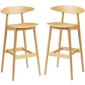 Clynnog Natural Oak Wooden Bar Stools In Pair