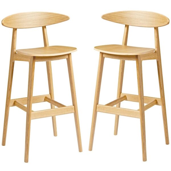 Clynnog Natural Oak Wooden Bar Stools In Pair
