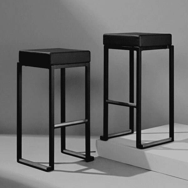 Kelowna Black Faux Leather Bar Stools With Steel Frame In Pair