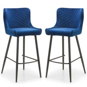 Lakia Blue Velvet Bar Stools With Black Legs – Pair