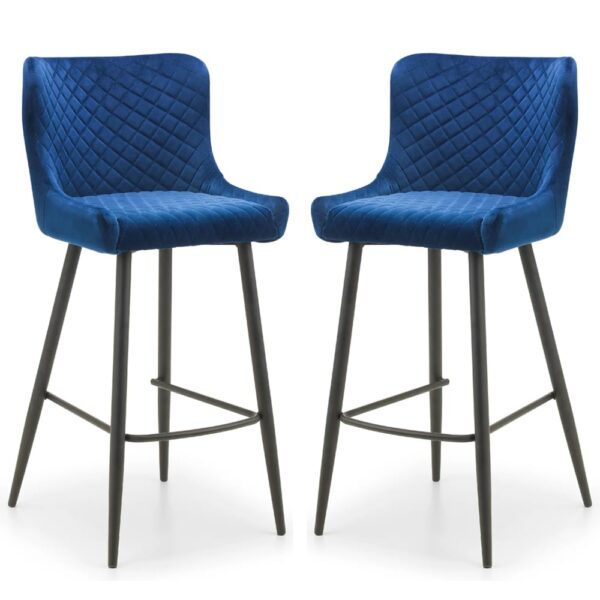 Lakia Blue Velvet Bar Stools With Black Legs - Pair